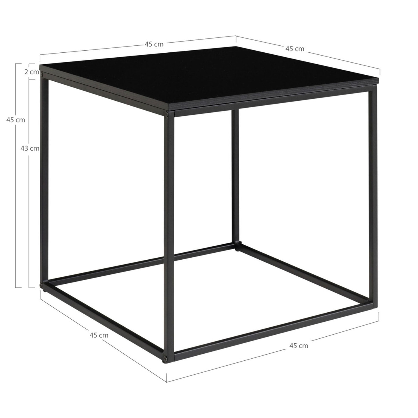 Tavolino d'appoggio Vita in nero con struttura in acciaio, 45×45×45 cm