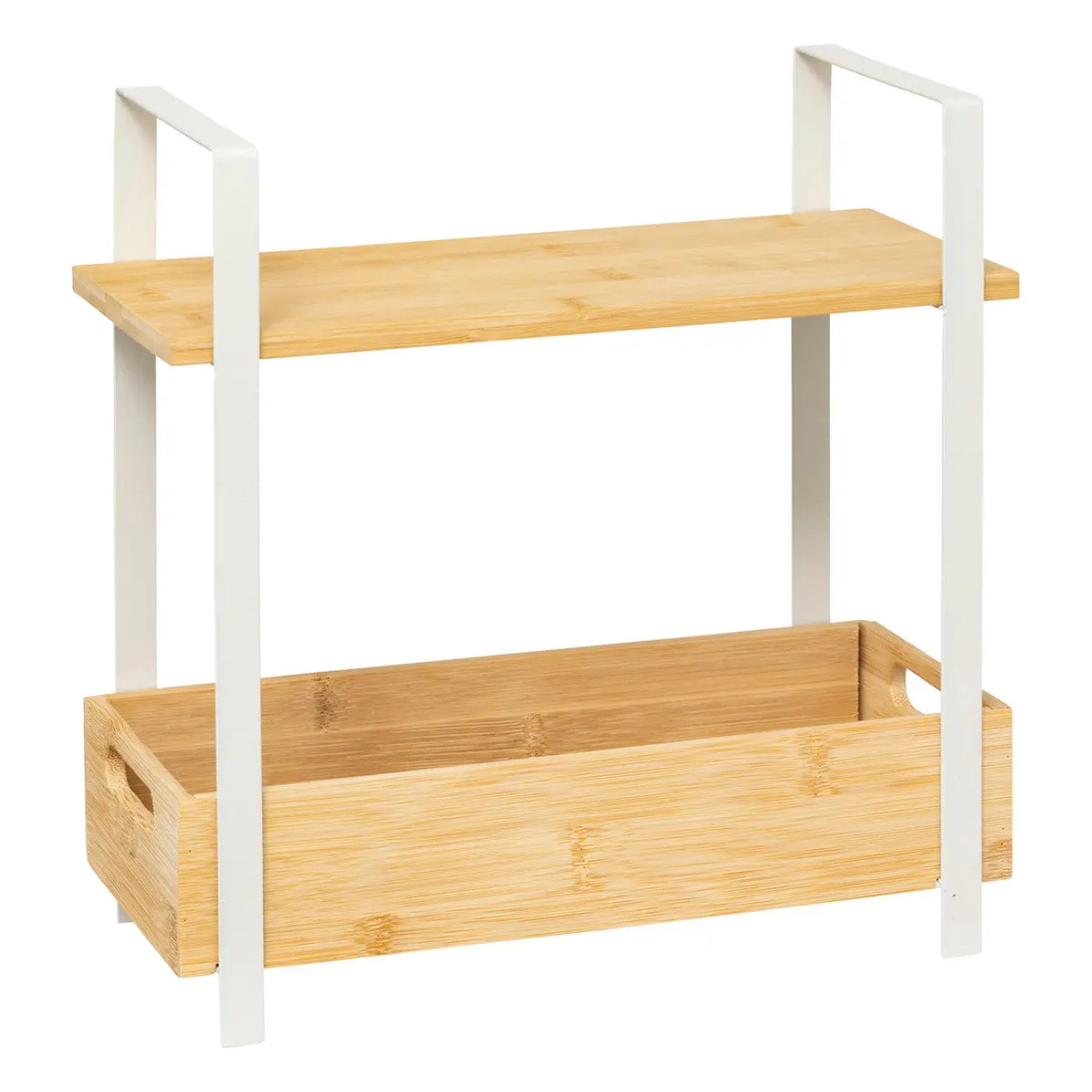Étagère "Ordera" 2 niveaux avec bac de rangement en bambou