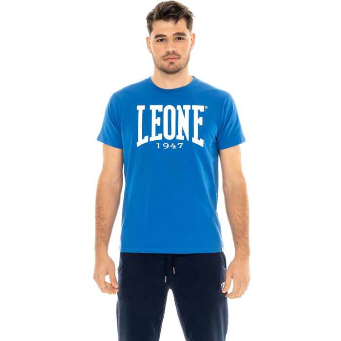 Camiseta de manga corta de algodón elástico con gran logo Leone Basic