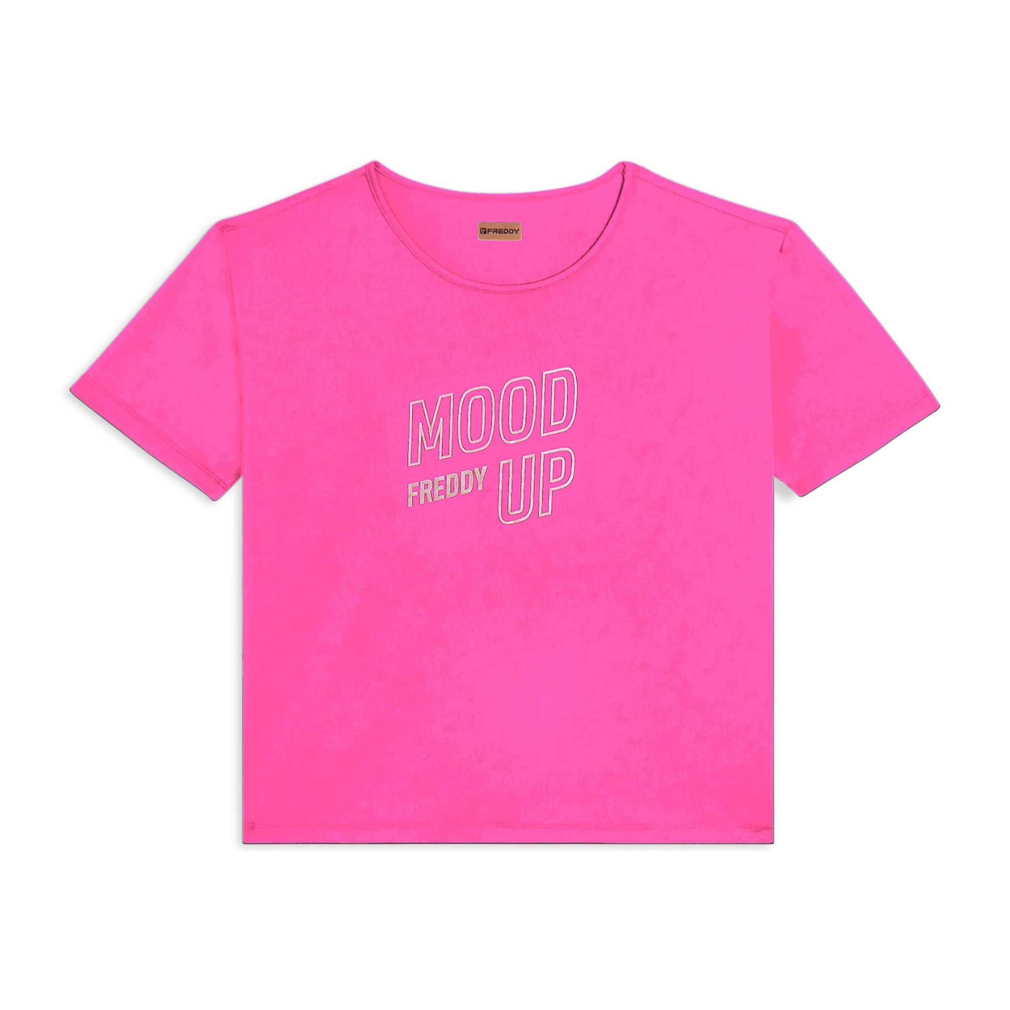 T-shirt cropped con maniche ampie e stampa Mood Up