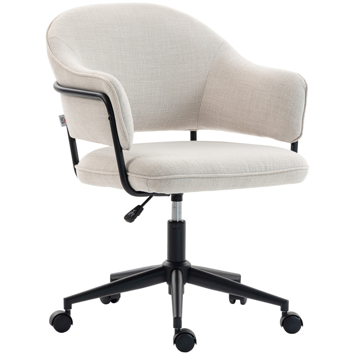 Chaise de bureau design ergonomique réglable dossier enveloppant ajouré métal noir tissu beige