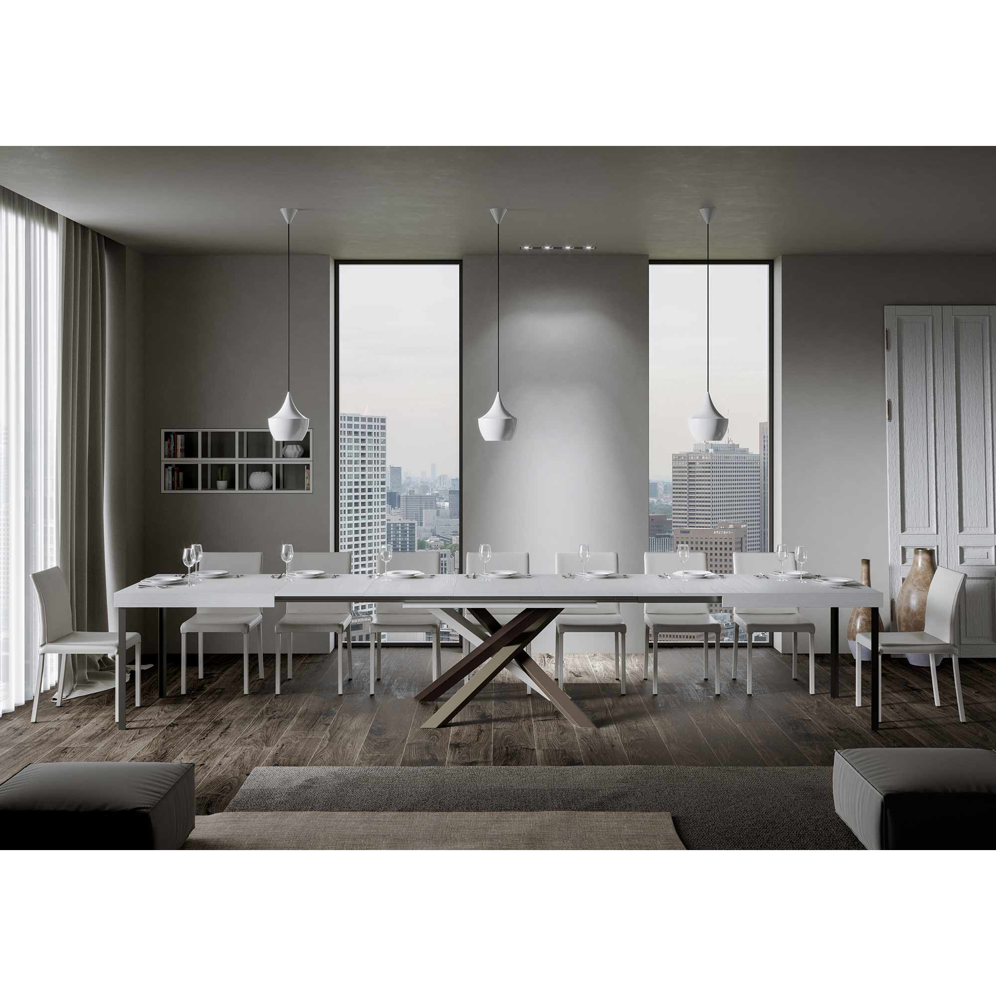 Mesa extensible 90x180/440 cm Volantis Fresno Blanco estructura multicolor 4/C