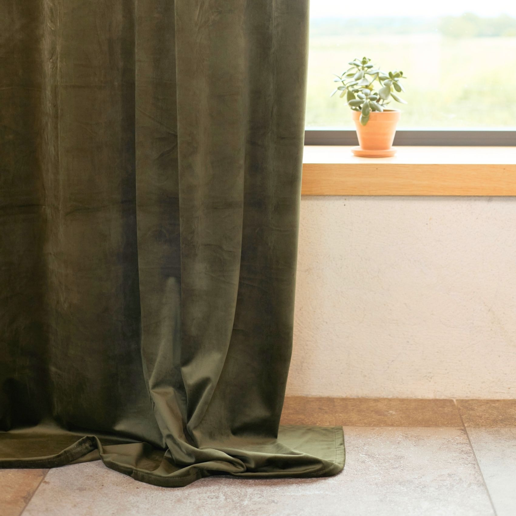 Rideau en velours feutré uni - Kaki