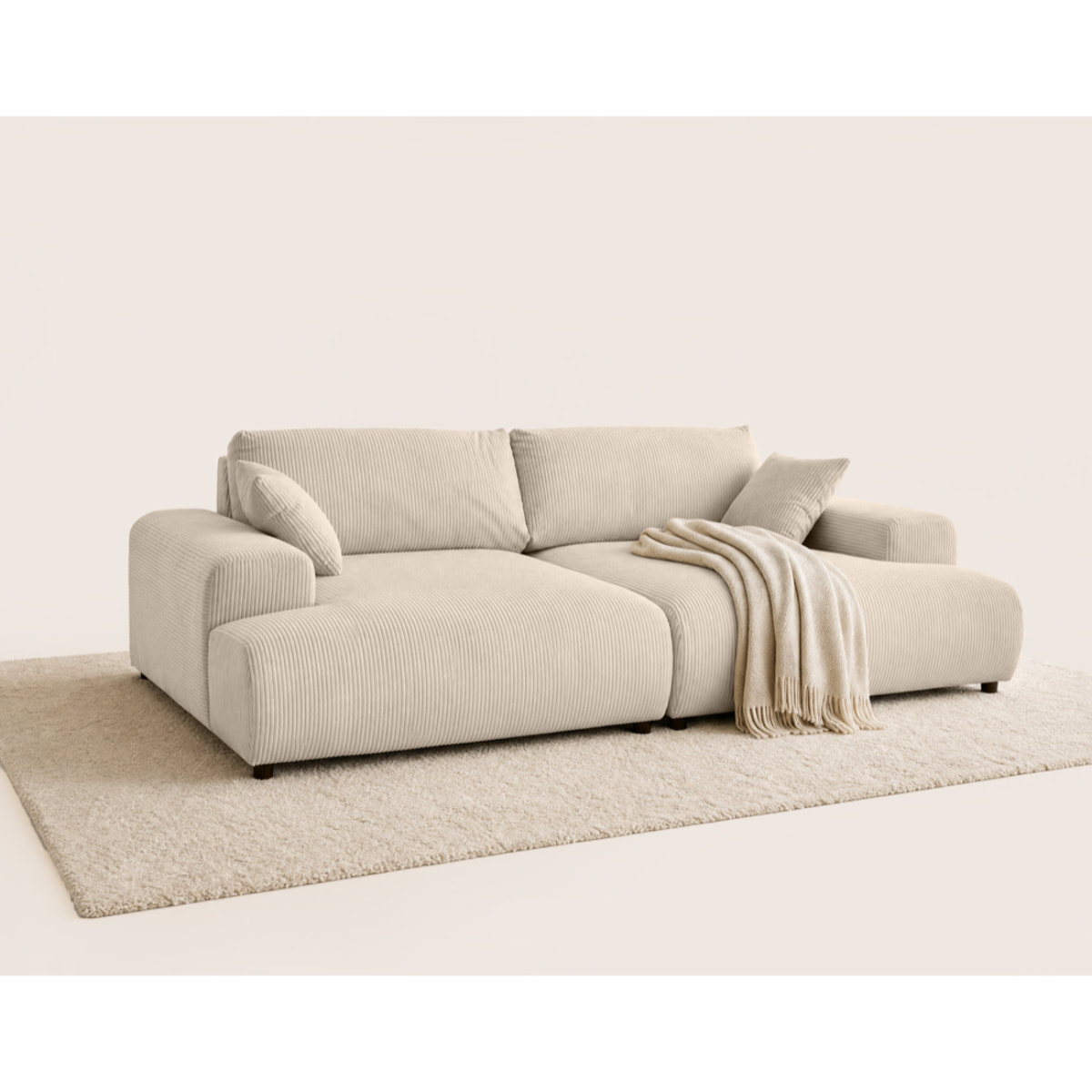 Garance - canapé droit 4 places double méridienne - assise profonde - en velours côtelé - Beige