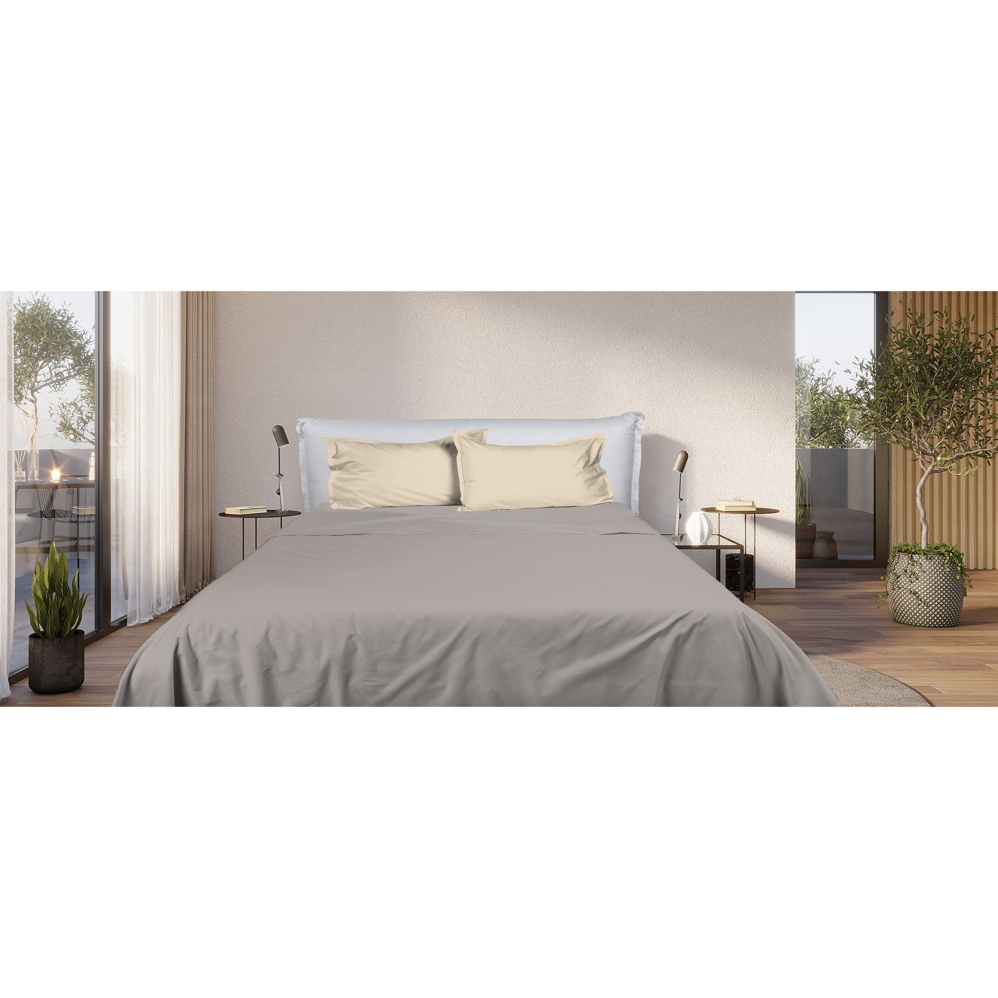 UNO CASA DESIGN Completo Letto Bice 25 Bicolor in Puro Cotone_Matrimoniale_naturale