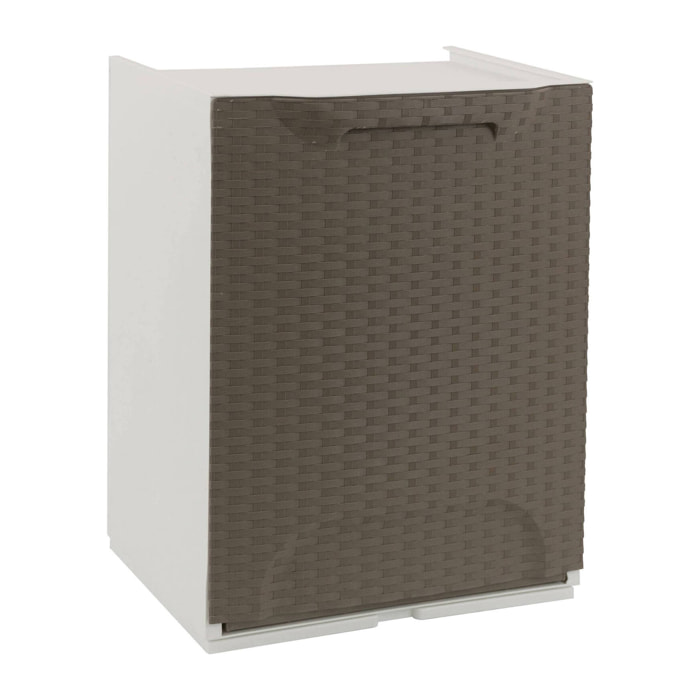 Armadio da esterno Nakri, Mobile outdoor, Armadietto balcone multiuso effetto rattan, 100% Made in Italy, 34x29h47 cm, Tortora e Bianco