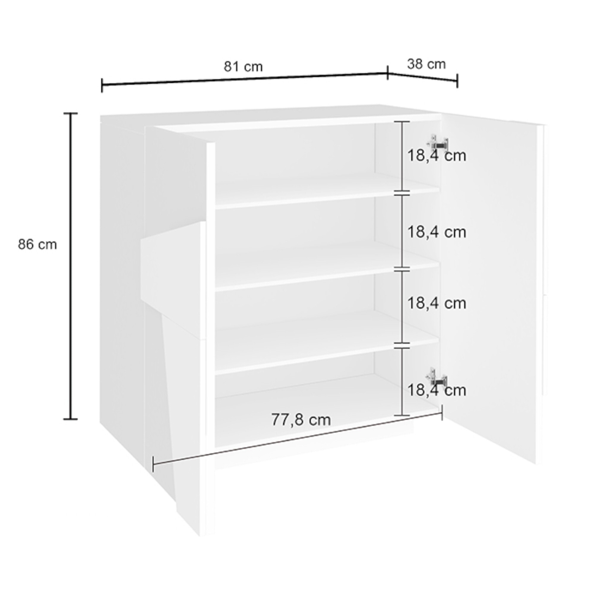 Scarpiera moderna, Made in Italy, a 2 ante, Portascarpe da ingresso, Mobile multiuso, cm 81x38h86, colore Bianco lucido con dettaglio