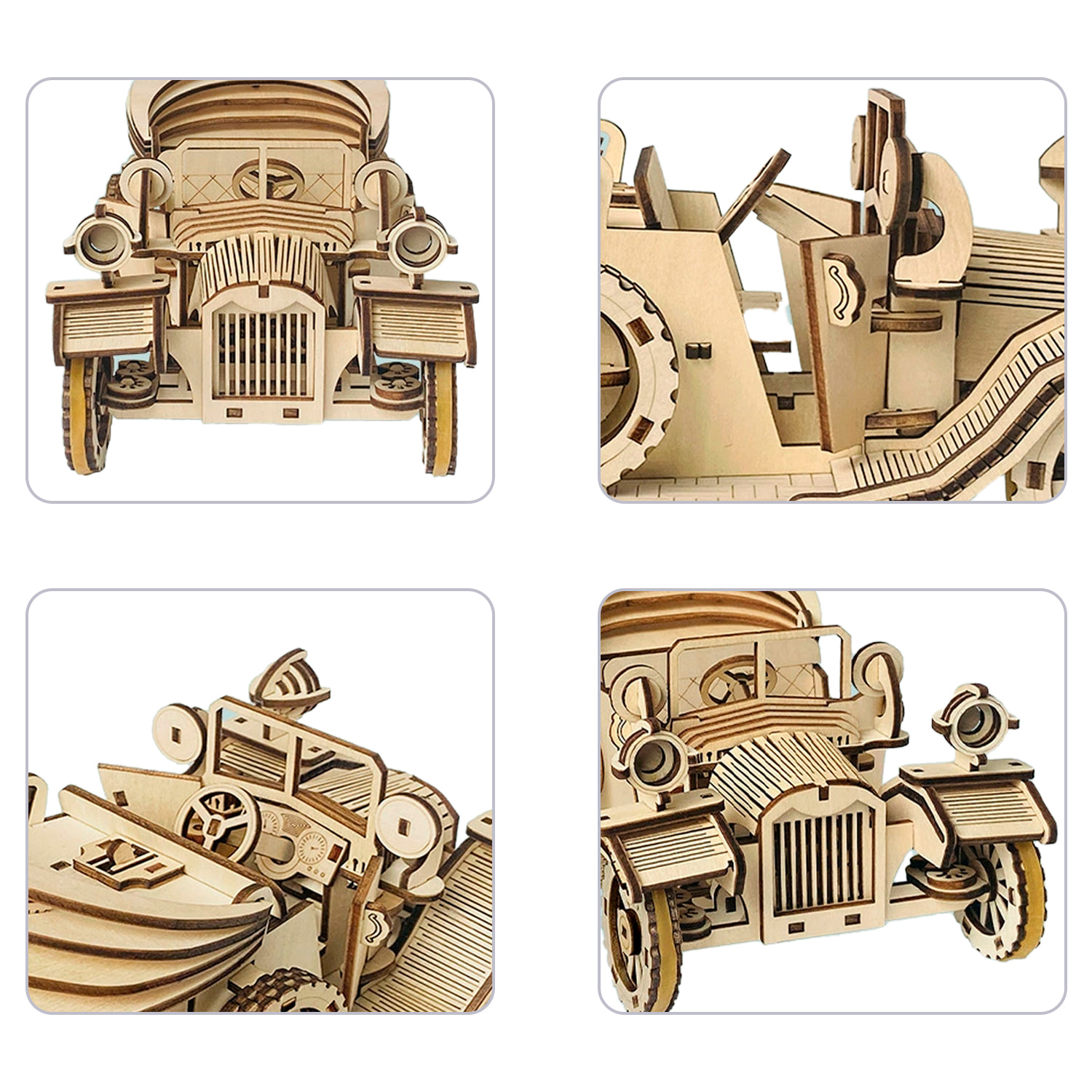 Maqueta de Madera 3D, con movimiento mecánico diseño de Convertible antiguo. 220 piezas.