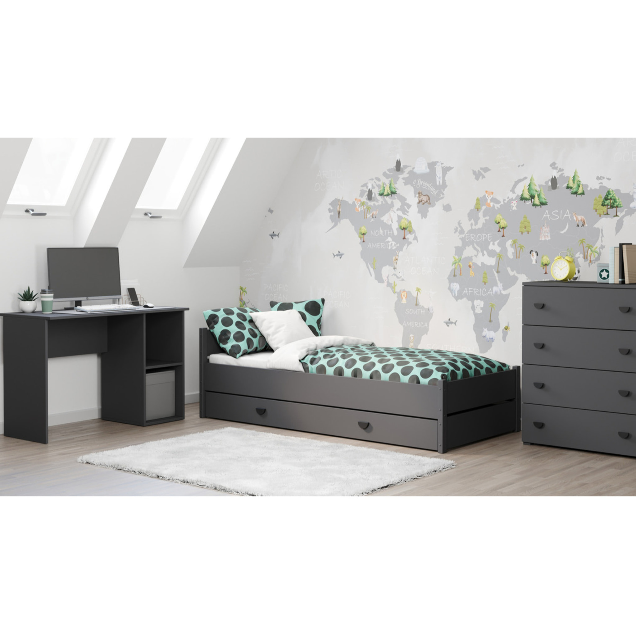 Scrivania Moderna Tako in Grigio con Scaffale