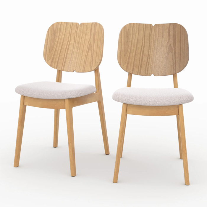 Lot de 2 chaises en bois clair et tissu beige - Clyde