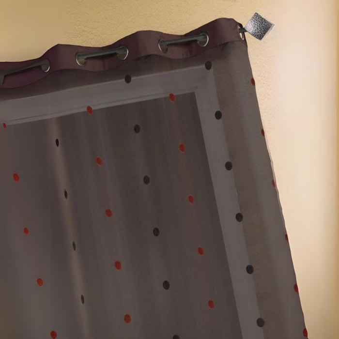 Voilage Organza Jacquard avec parement uni Taffetas - Marron chocolat