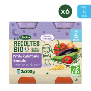 6x2 Petits Pots Ratatouille Provencale et Semoule - Bledina Les Recoltes Bio - Dès 6 mois