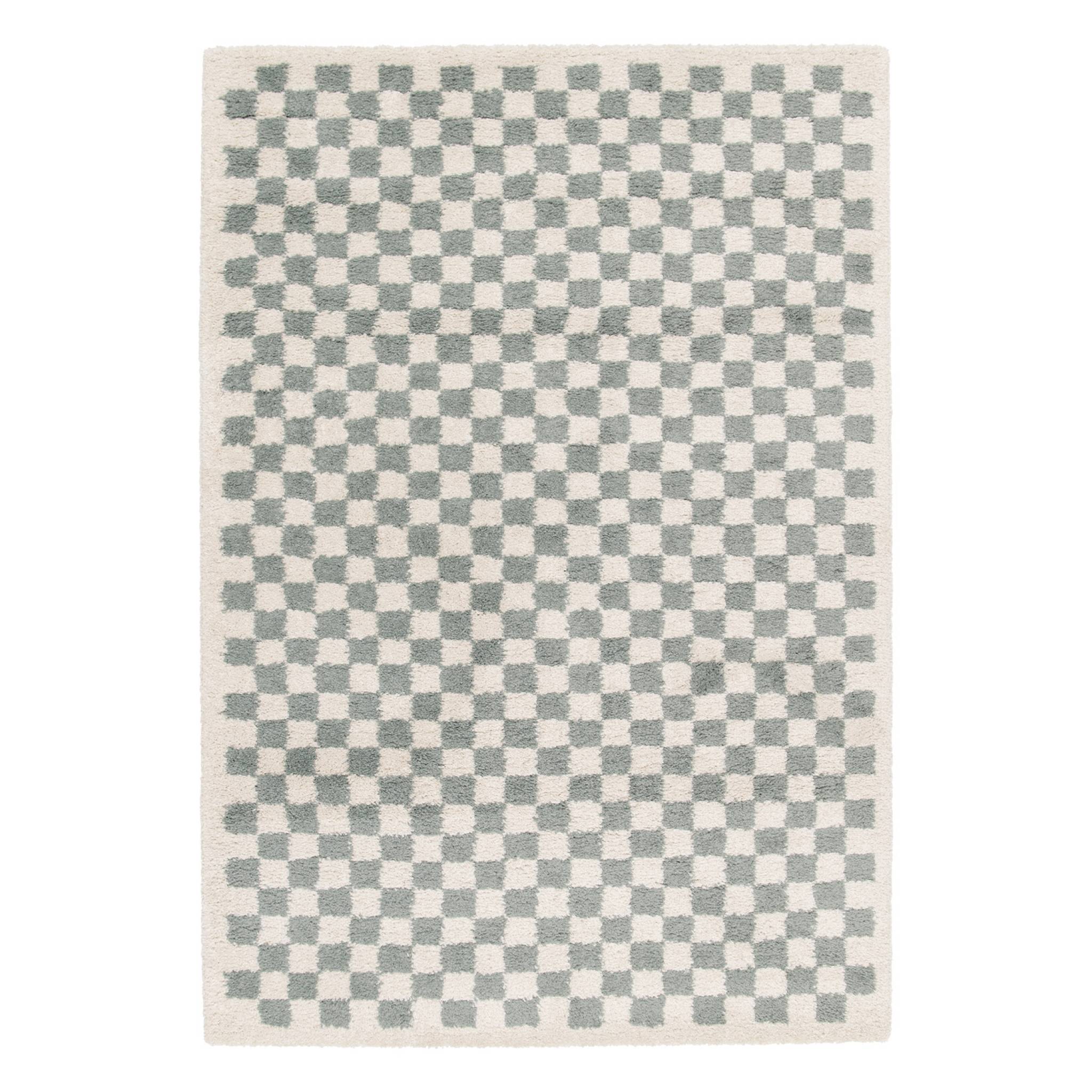 Tapis intérieur shaggy damier bleu clair et crème TAYLOR
