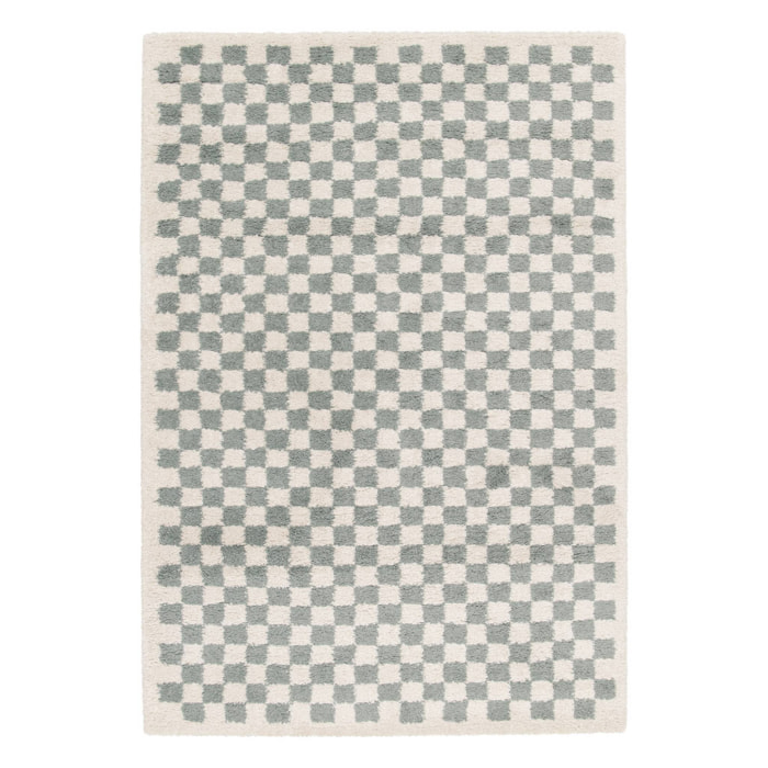 Tapis intérieur shaggy damier bleu clair et crème TAYLOR