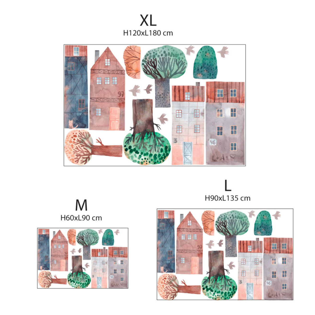 Papier peint intissé pré-encollé fresques géantes - ENFANT MAISONS EN AQUARELLES