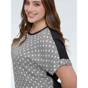 Fiorella Rubino - Camiseta bimaterial de rayas y lunares - Negro
