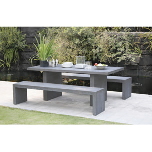 HANS - SALON DE JARDIN EN FIBRE DE BETON 8 pers - Ensemble de jardin - 1 Table rectangulaire 200*90 cm et 2 bancs