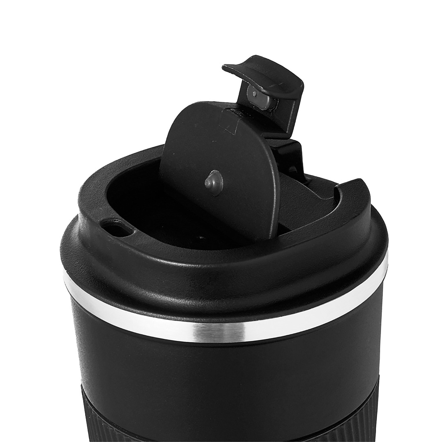 Vaso térmico en acero inox de doble pared y 400 ml de capacidad. Con dosificador en tapa y abrefácil, banda de silicona a juego y base antideslizante. Libre de BPA.