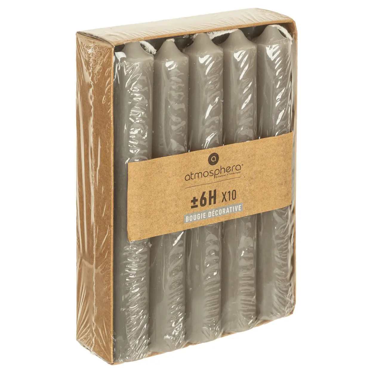 Lot de 10 bougies bâtons - gris - 45g