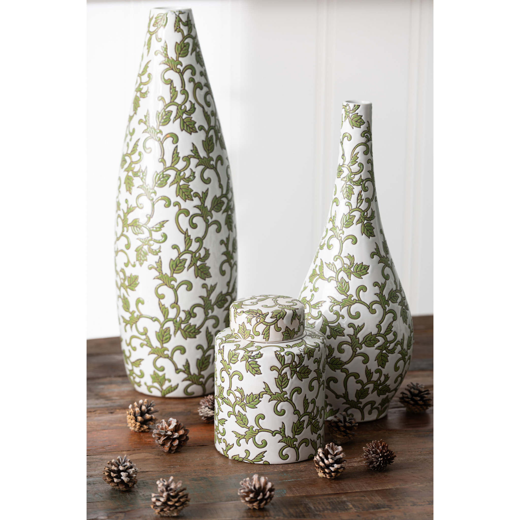 J-Line vase Yezi - porcelaine - vert/blanc - 53 cm de hauteur