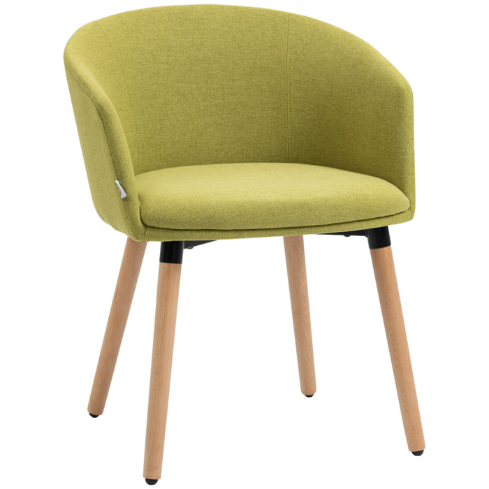 Silla de Comedor Butaca de Salón Tapizada en Lino Sintético con Reposabrazos y Patas de Madera para Oficina Dormitorio Carga 120 kg 57x56x72 cm Verde