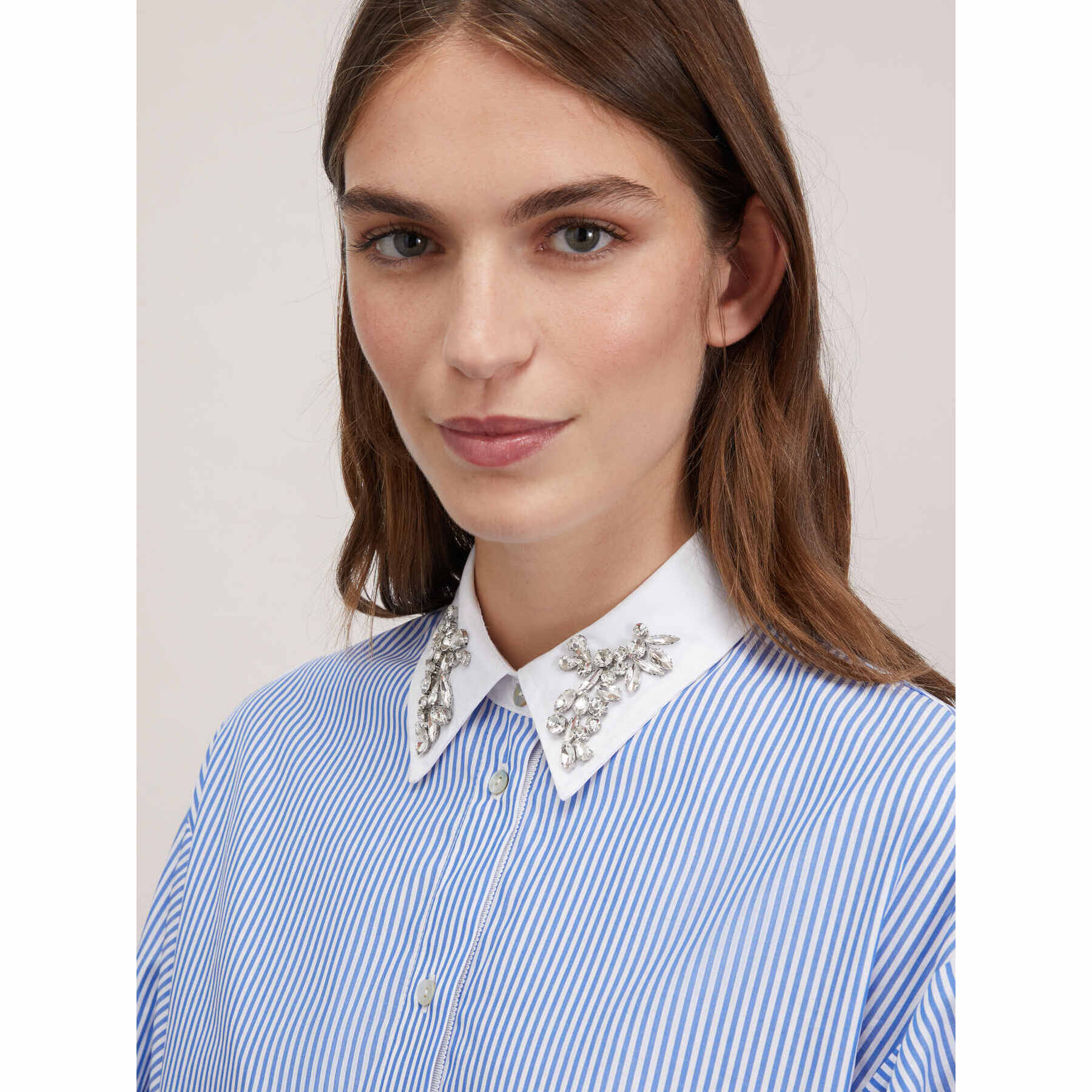 Motivi - Camicia a righe con colletto con strass - Azzurro