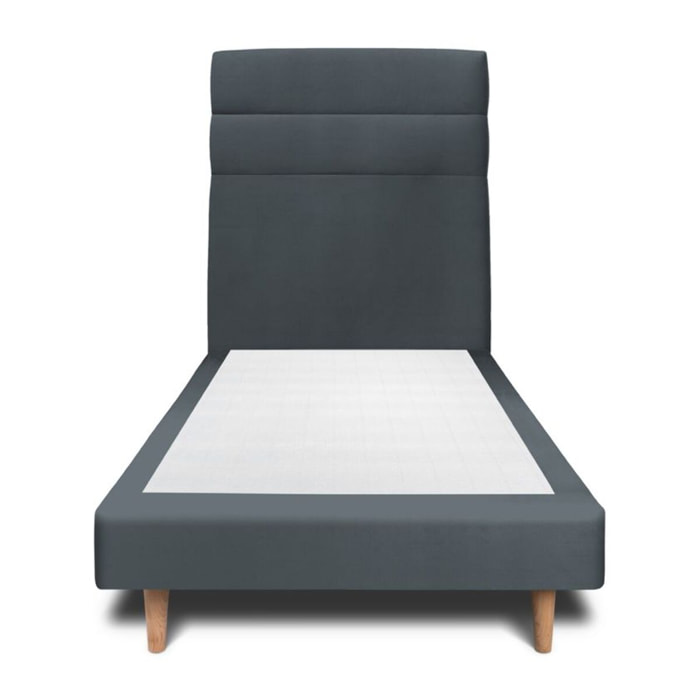 Lit avec tête de lit bandes horizontales velours et sommier tapissier Ep14