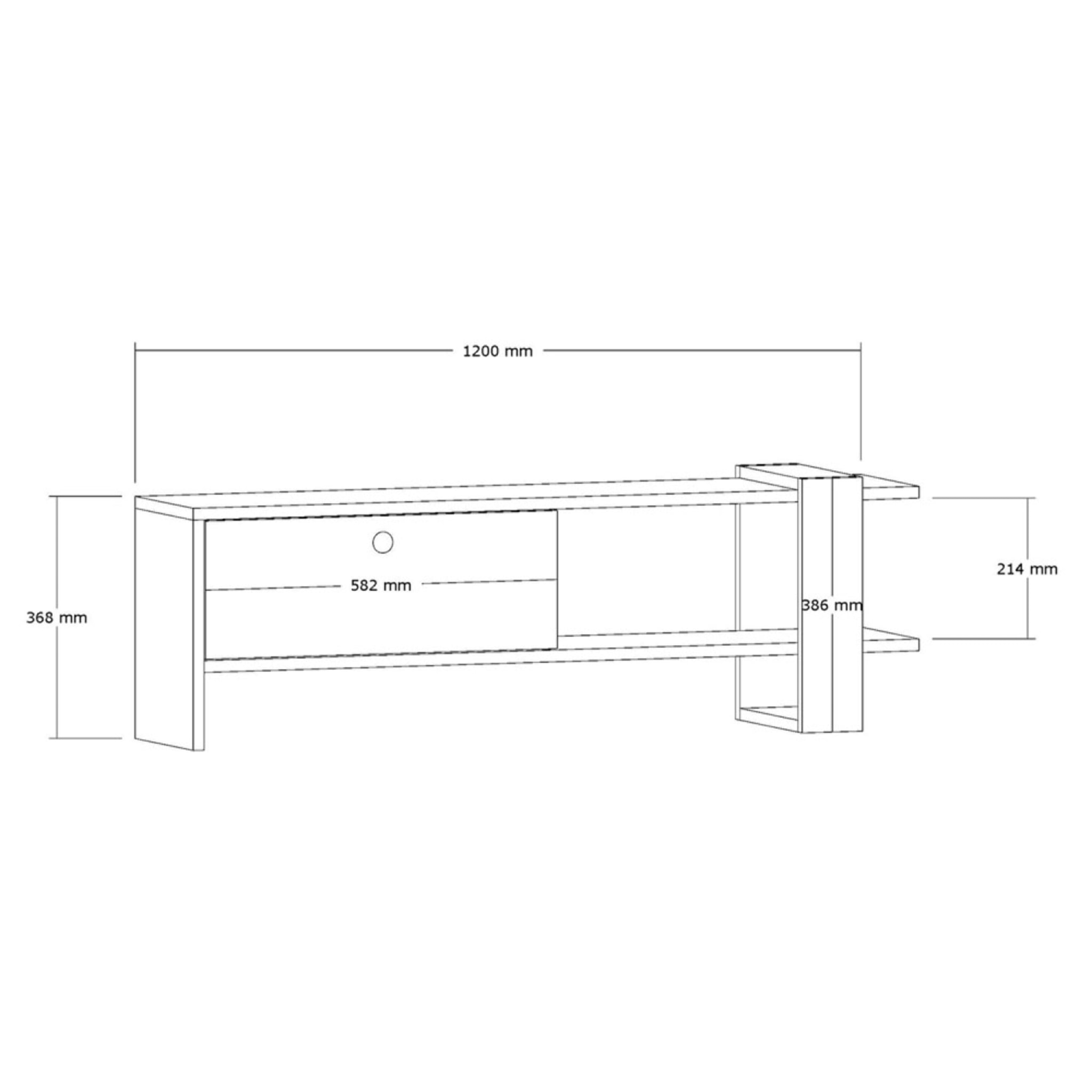 HERNDON Meuble TV asymétrique gris anthracite avec placard aspect bois 120cm