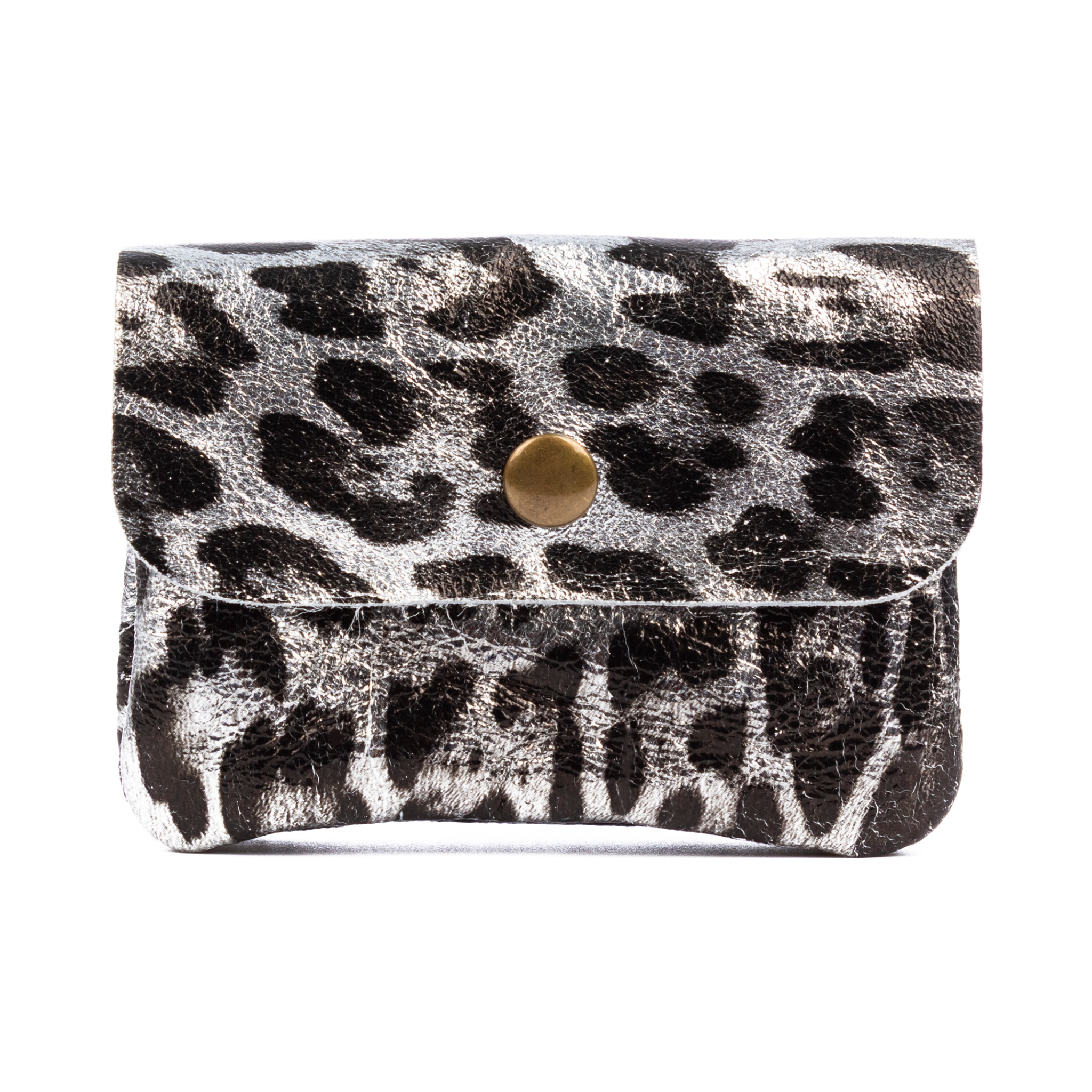 Alpignano monedero mujer. Piel auténtica Gamuza, diseño animal print leopardo, lacada brillante.