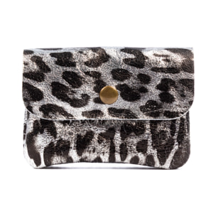 Alpignano monedero mujer. Piel auténtica Gamuza, diseño animal print leopardo, lacada brillante.