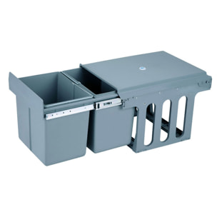 Contenedor de reciclaje para mueble de cocina, cubos de basura bajo fregadero, fijación inferior y extracción manual, cubos extraíbles, con tapa