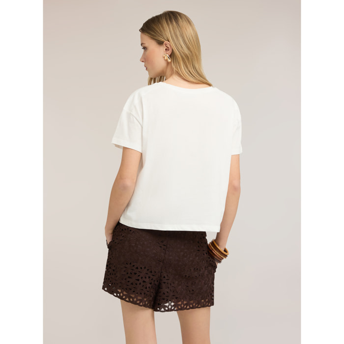 Motivi - T-shirt con ricamo ciliegie - Bianco