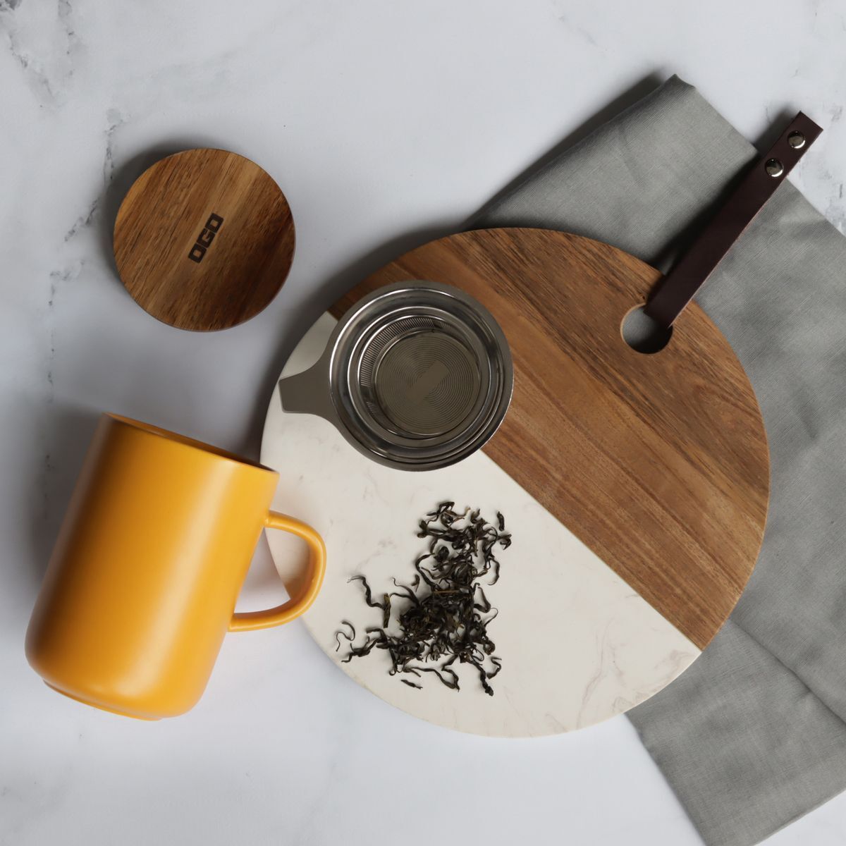 Tisanière en grès avec couvercle en bois d'acacia 475ml JULIET