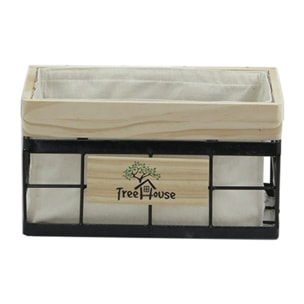 Corbeille rectangulaire fil de fer noir et bois - TREEZ