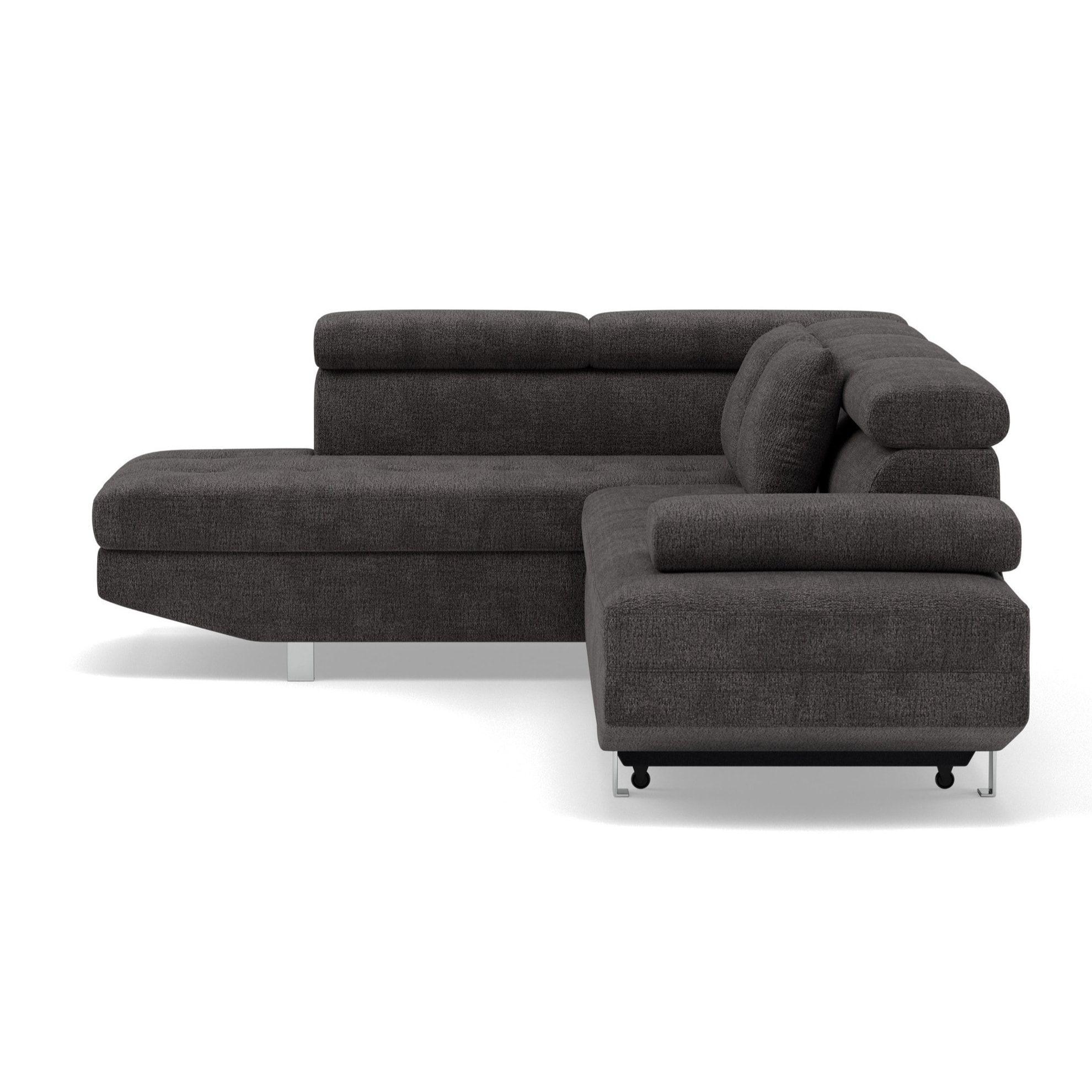 Margaux - Canapé d'angle gauche 5 places convertible avec coffre et têtières réglables en velours texturé - Gris
