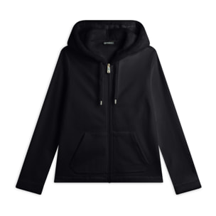 Felpa donna con cappuccio in tessuto teddy e chiusura zip