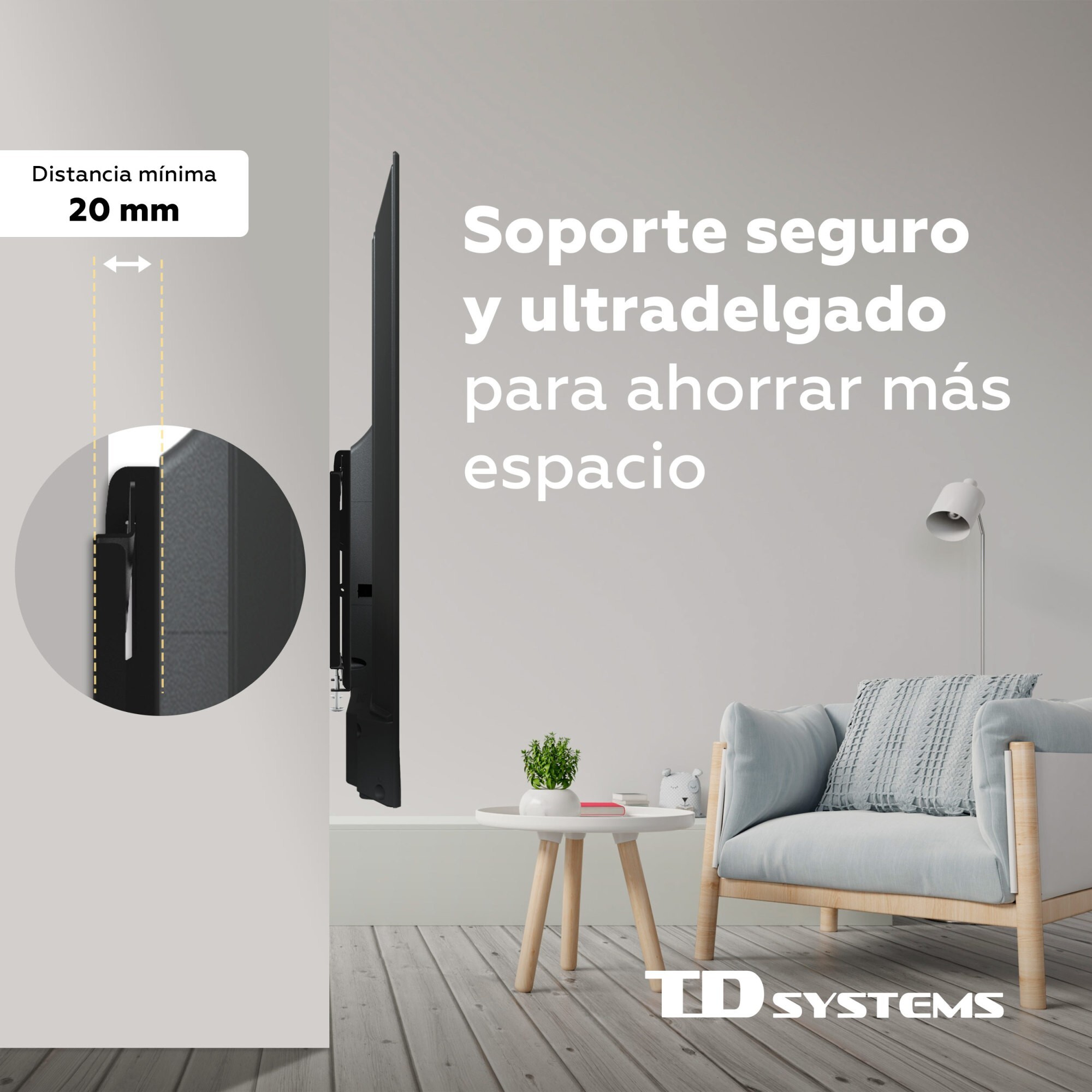 Soporte de TV pared fijo de bajo perfil para pantallas de 14 a 43 pulgadas. VESA máximo de 400 x 400 mm - TD Systems P20X25F22