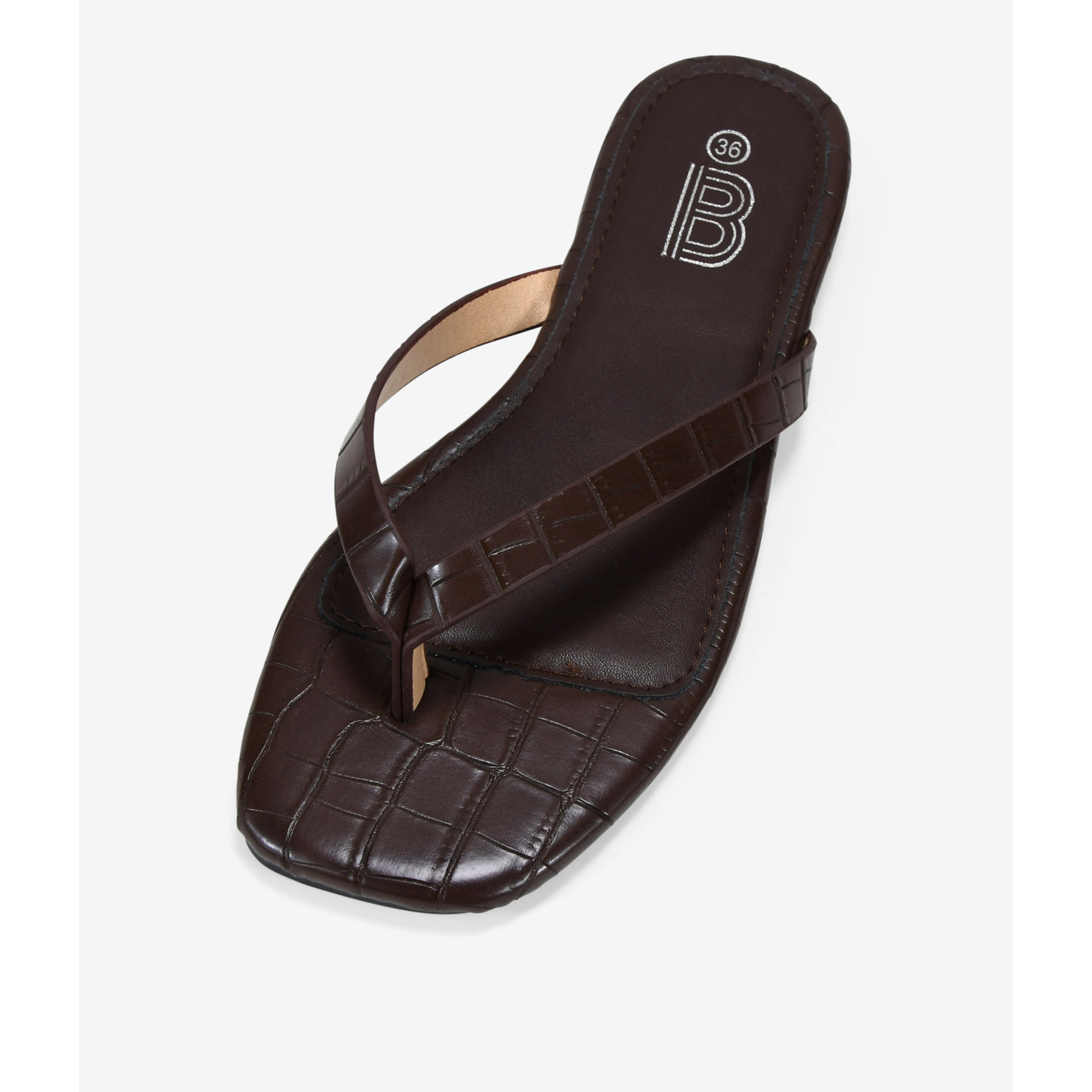 Sandalias de dedo marrones efecto cocodrilo