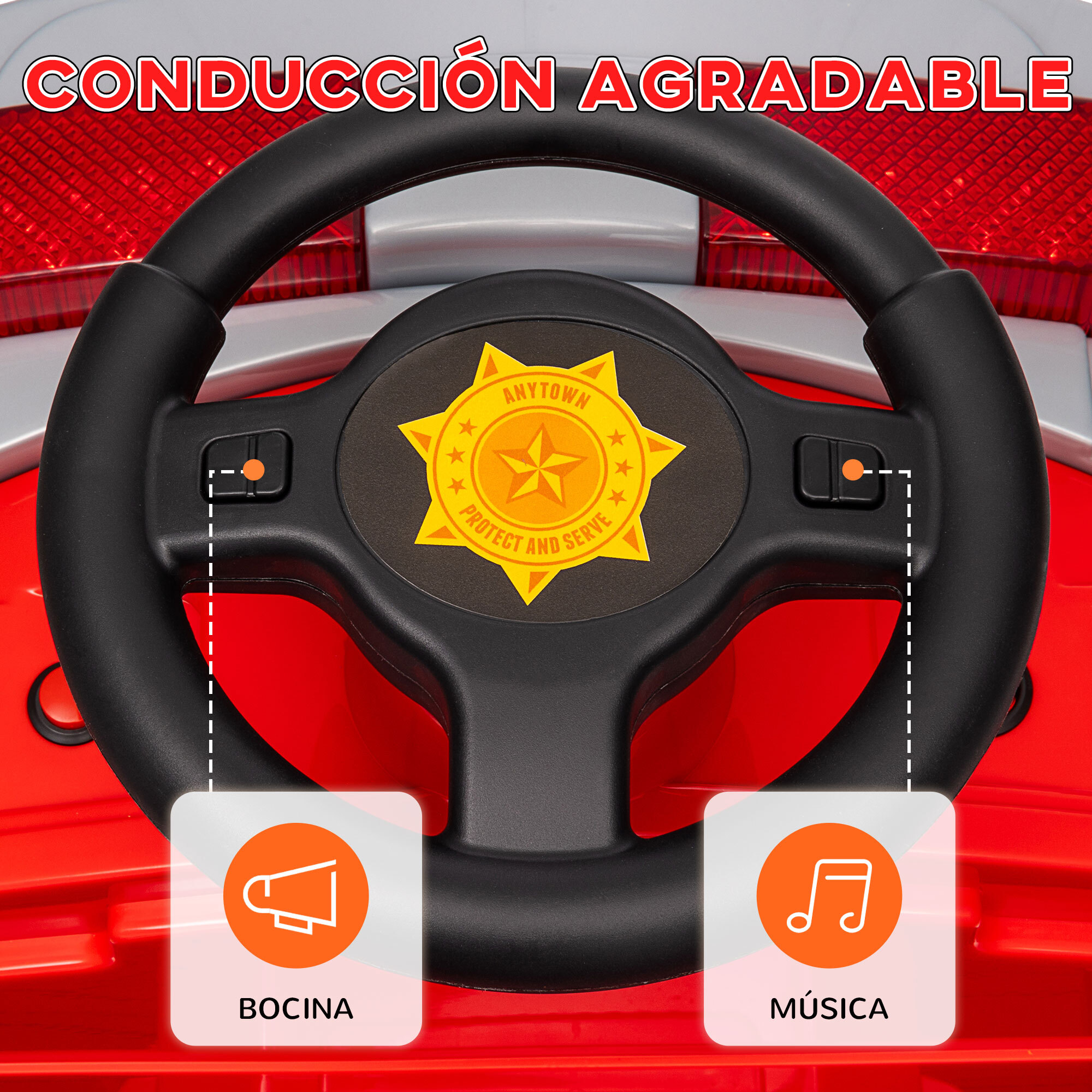 Coche Eléctrico para Niños de +3 Años Carro Eléctrico Infantil Camión de Bomberos para Niños con Batería 12V Sirena Faros Bocina Música y Herramientas de Bombero Rojo