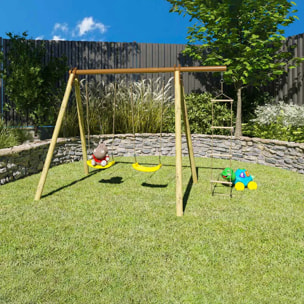 Portique bois poutre métal 1,90 m Techwood Premium PIKI - 3 enfants