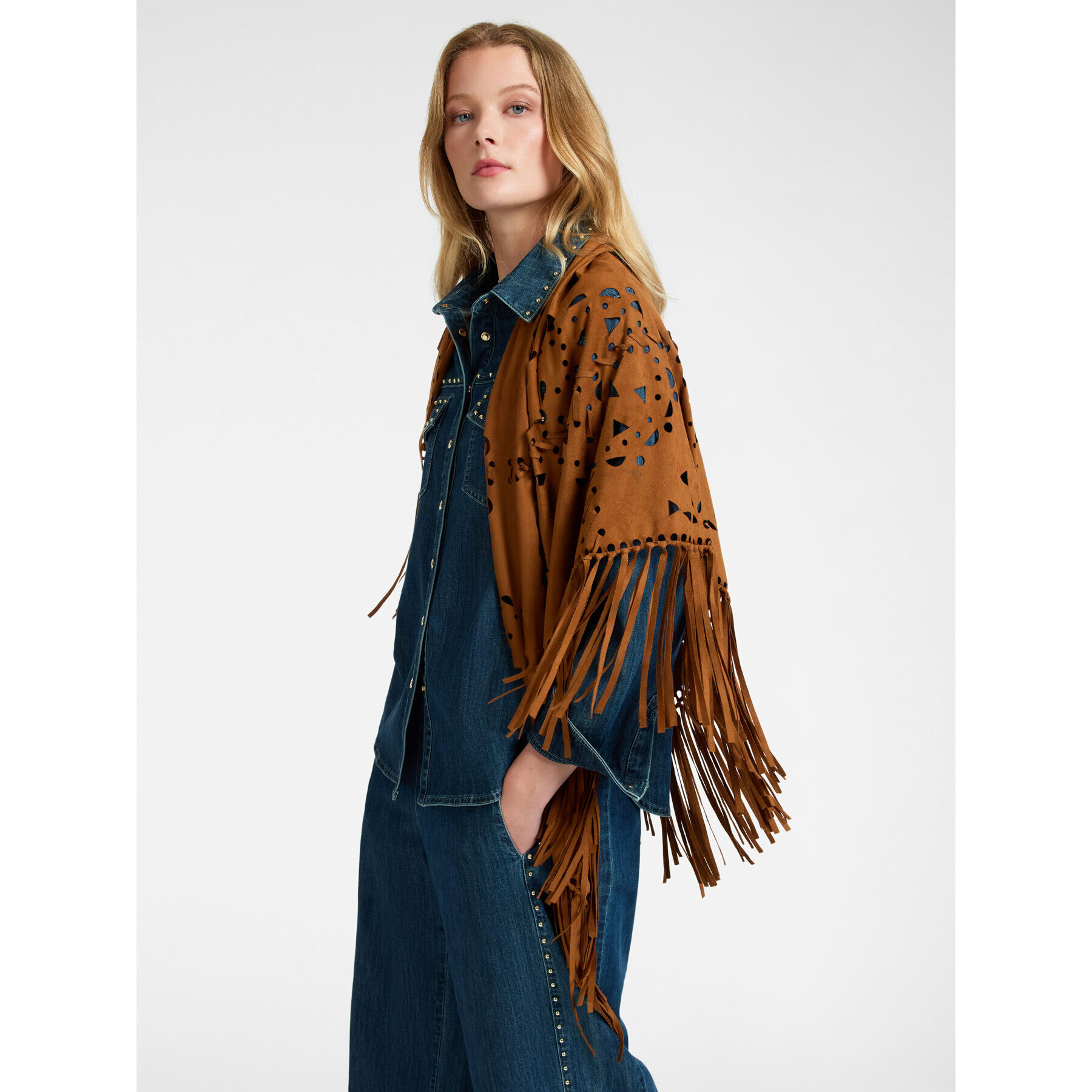 Elena Mirò - Scialle traforato con frange - Marrone