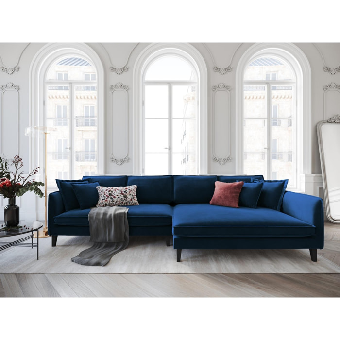 Canapé d'angle droit ''Provence'' 4 places en velours bleu roi