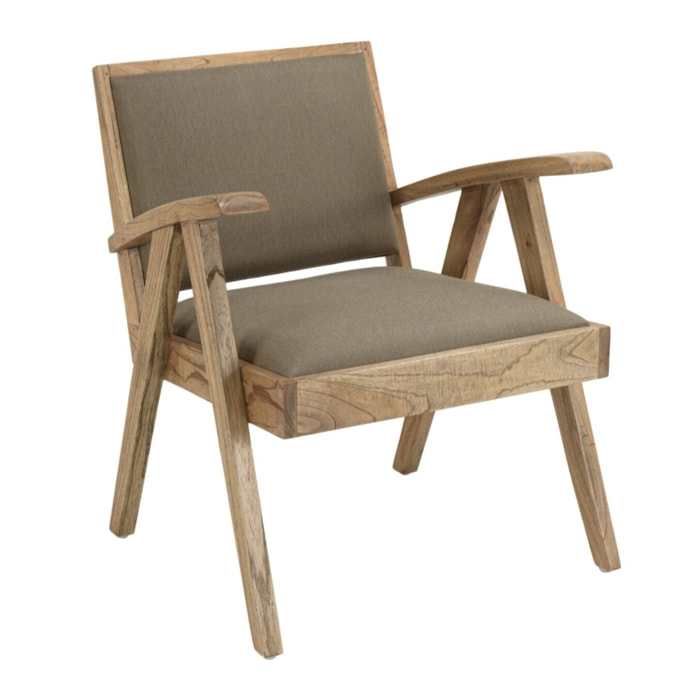 DAK - Fauteuil en Mindi, assise en tissu kaki chiné