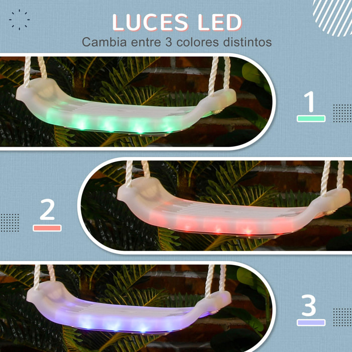 Columpio para Niños de 3-6 Años con Luces LED Columpio Infantil con Altura de Asiento Ajustable para Interior y Exterior 39x16,5x120-180 cm Blanco