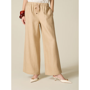 Oltre - Pantalones wide leg de lino - Beige