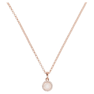 Collana Catena Rolo con Pendente Tondo in Quarzo Marrone e Cubic Zirconia
