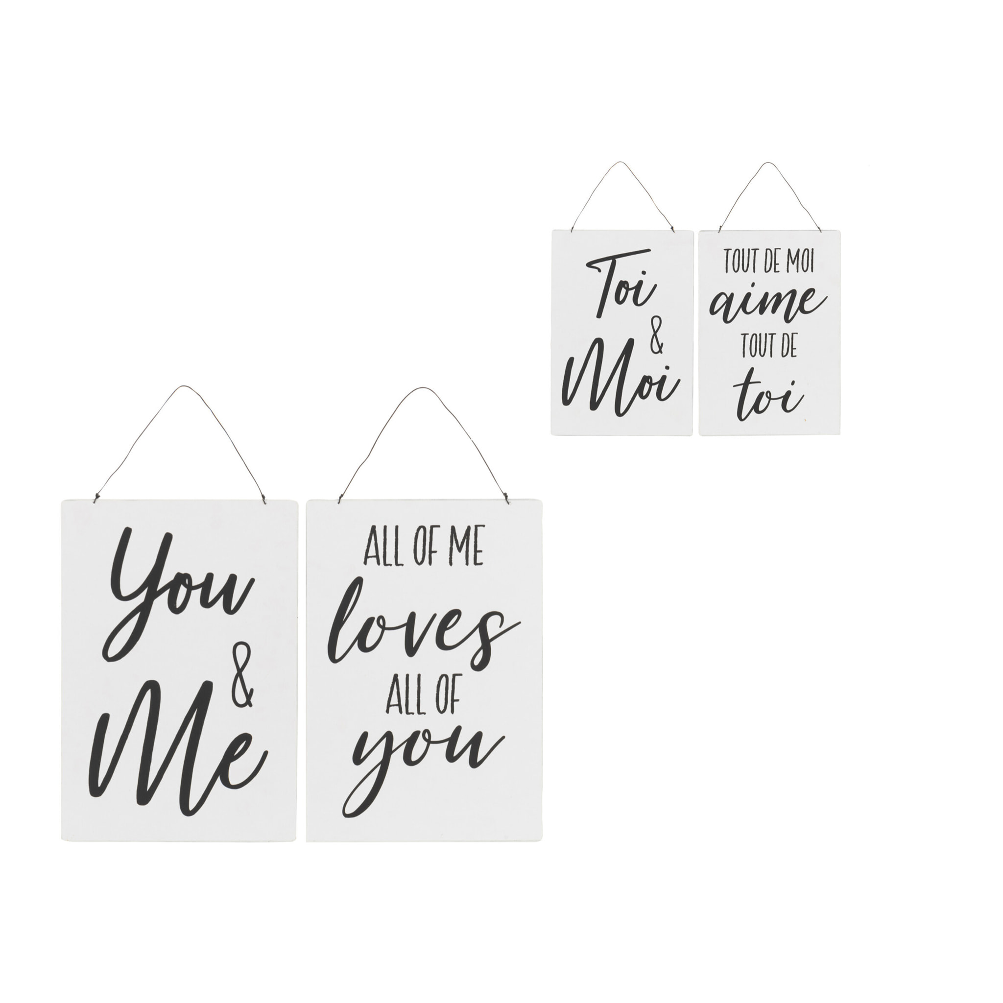 J-Line pancarte Textes Français/Anglais 'You&Me' - métal - blanc/noir - 2 pièces
