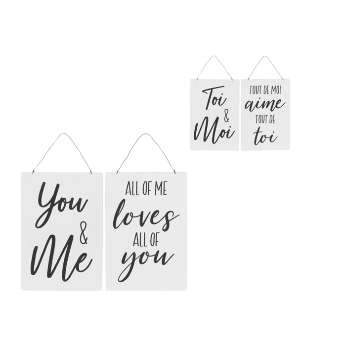 J-Line pancarte Textes Français/Anglais 'You&Me' - métal - blanc/noir - 2 pièces