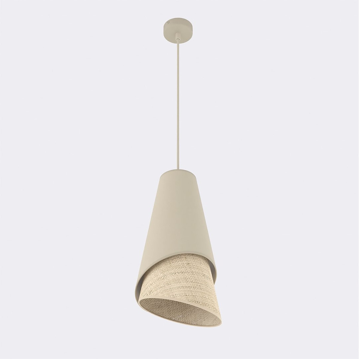 Lampada a sospensione MODA in acciaio e tessuto effetto rattan