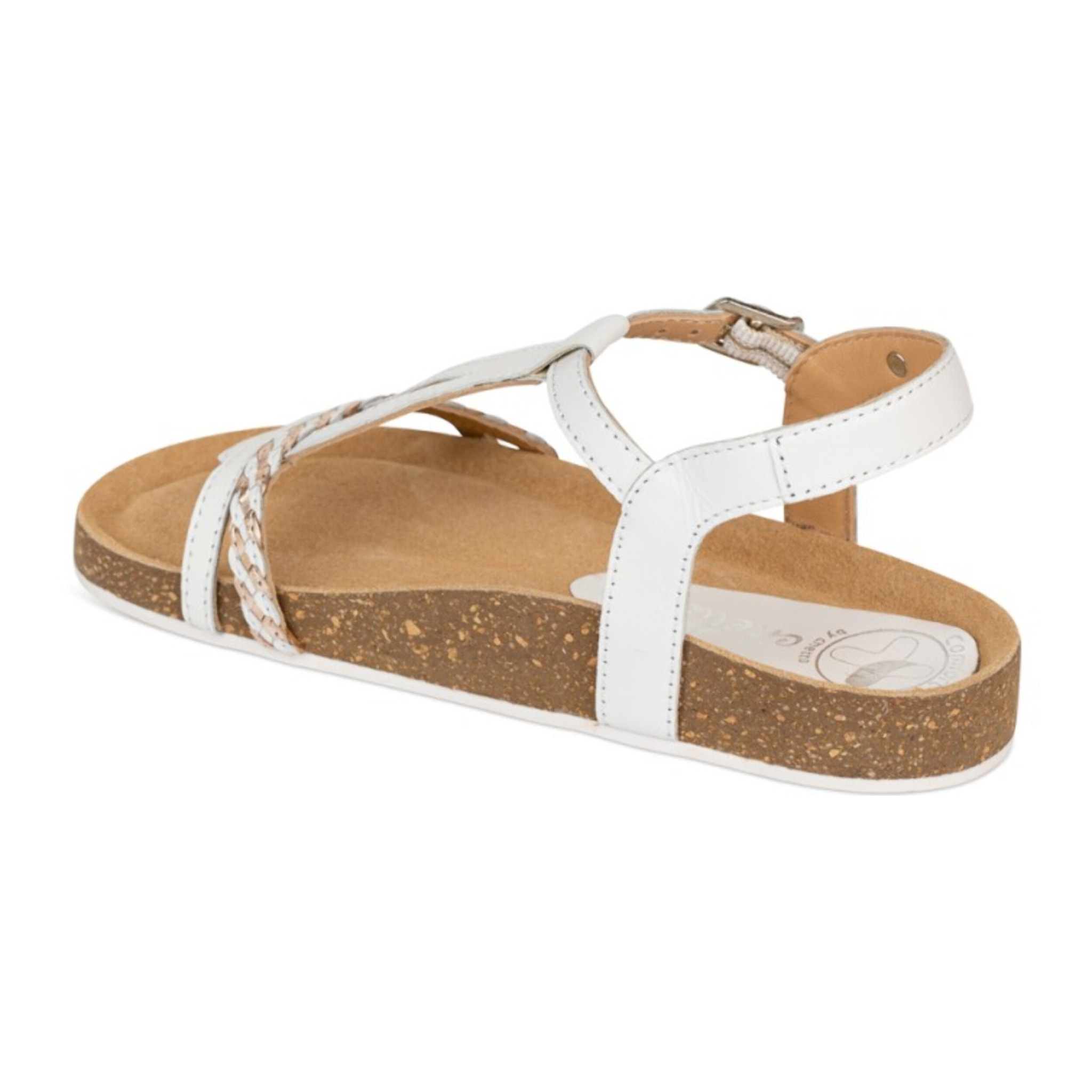 Sandalia Bios Piel Natural. hebilla/Trenza